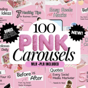 100 Aesthetic Pink Instagram Carousel Templates | Aesthetic Social Media Canva Templates | PLR & MRR Included | Editable Instagram Posts for Engagement